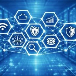 Rede de ícones de tecnologia empresarial interligados - Soluções Empresariais