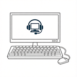Ícone de computador com headset - Modalidade de Apoio Informático