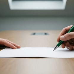 Detalhe de assinatura de documento com soluções personalizadas