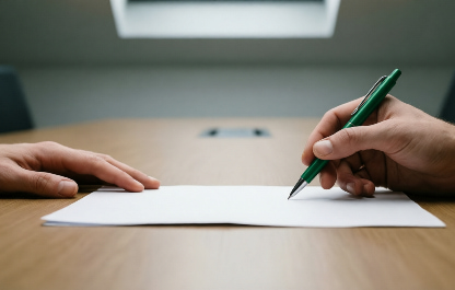 Reunião para assinatura de documento com soluções personalizadas